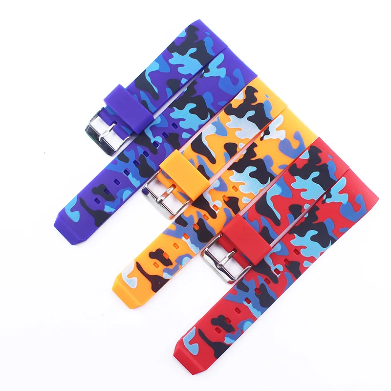 Ремешок силиконовый 22 мм для наручных часов аксессуары с камуфляжной изогнутой