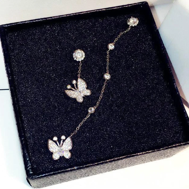 Синий двулучепре слезы корейской моды циркон Асимметричный бабочка темперамент