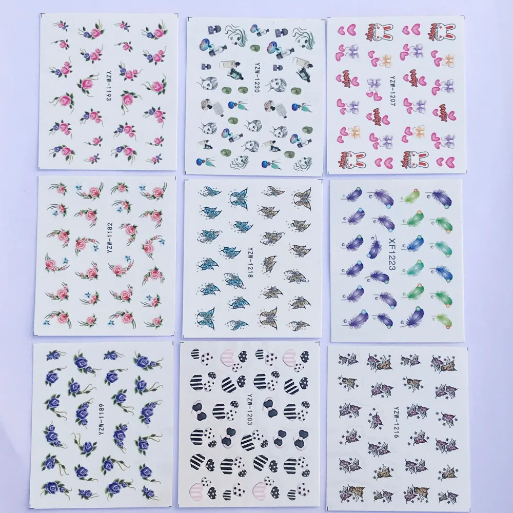 YZWLE 60 Sheets Mixed Sticker Nails Summer Slider Set Flamingo Owl Flower Animal Designs Water Manicure Tips Nail Decals