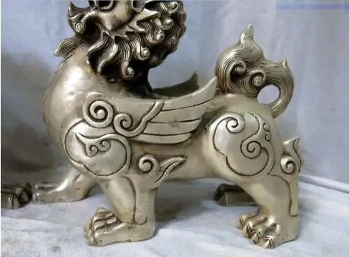 YM 306 9 &quotКитайская Серебряная резная скульптура счастливая собака львы Единорог