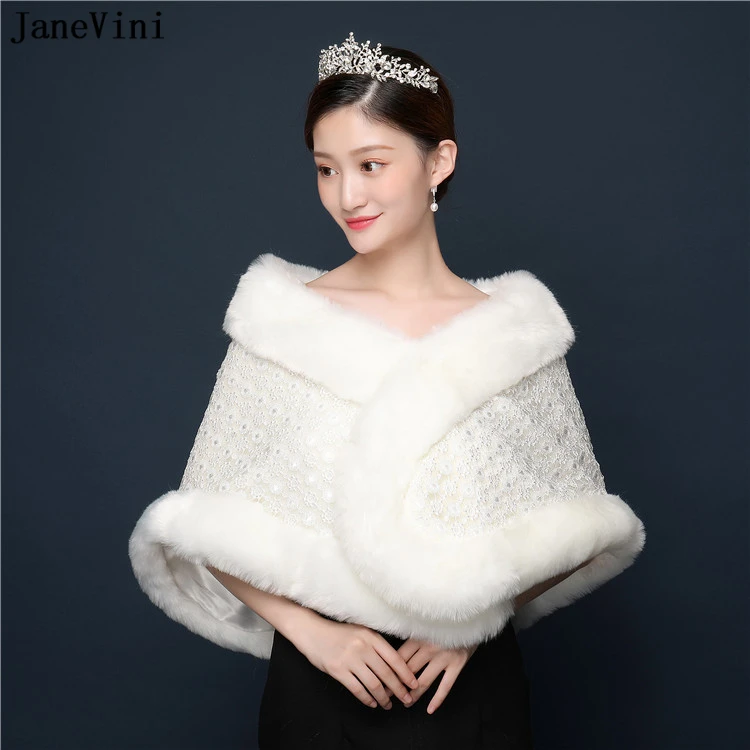 JaneVini Зимние Модные кружевные короткие накидки из искусственного меха шали для