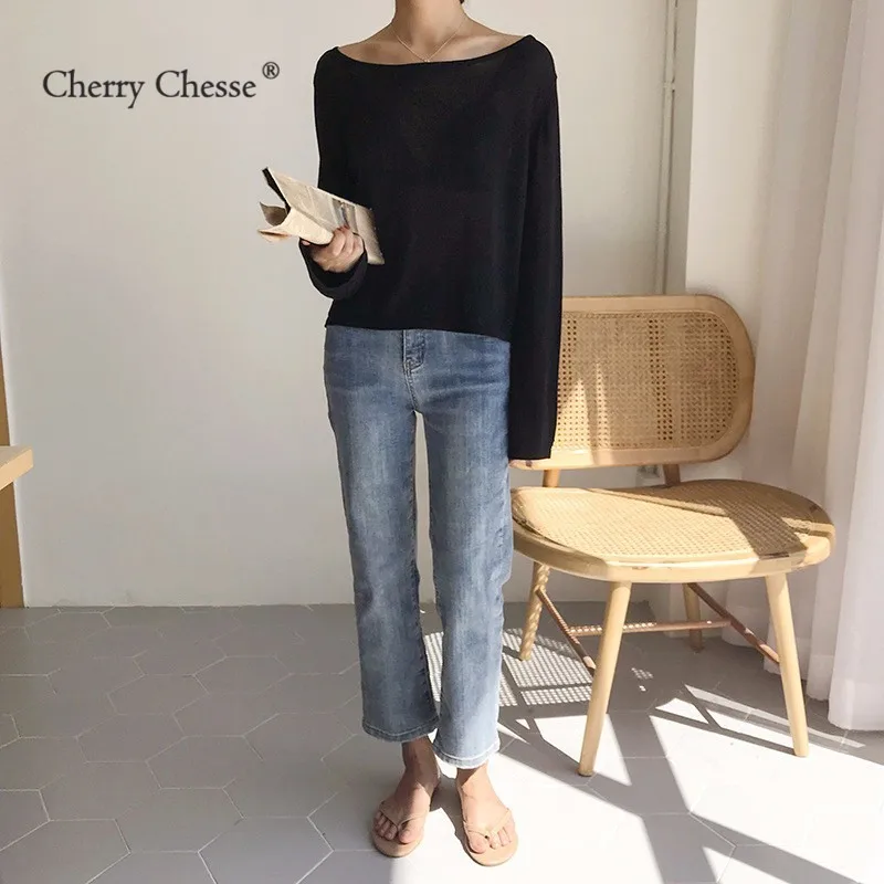 Cherry Chesse Для женщин осень вязаный свитер с длинными рукавами топы круглым вырезом