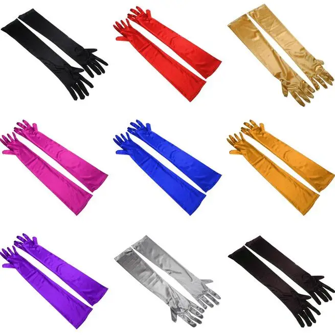 

7 Colors Extra Long Wedding Gloves Wedding Accessories Female Elastics Spandex Satin Gloves Evening Gown Performance Luvas CK204