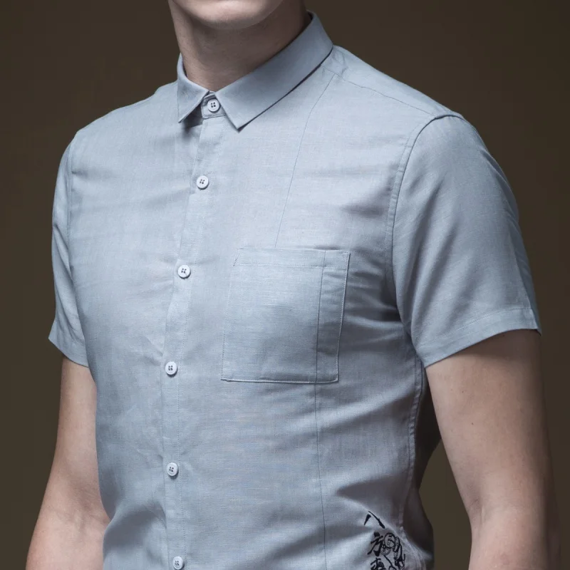Мужская хлопковая рубашка с короткими рукавами и вышивкой Camisa Social Made Новинка
