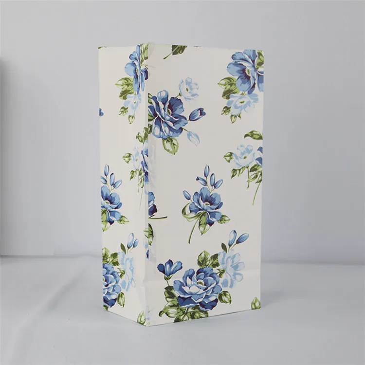Blue flowers Zilue 50 шт./лот, крафт-бумажный пакет, разноцветный, без ручки, Подарочная посылка, для походов в лагерь, вечерние, бумажный пакет, упаковка для еды, 23 см X 12 см X 7,5 см - Цвет: Blue flowers