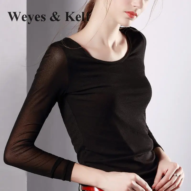 Weyes &amp Kelf женская летняя сетчатая рубашка с длинными рукавами 2018 Тюль Blusas черная