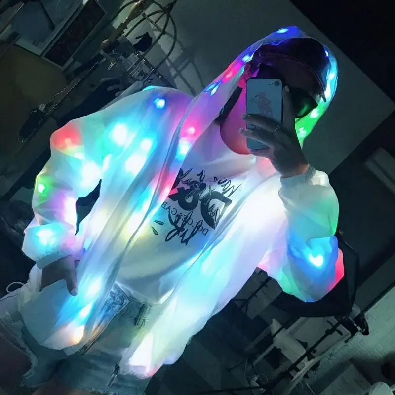 Новая мода для мужчин и женщин унисекс DJ блестящая белая Солнцезащитная одежда Высокое качество LED Фонарь