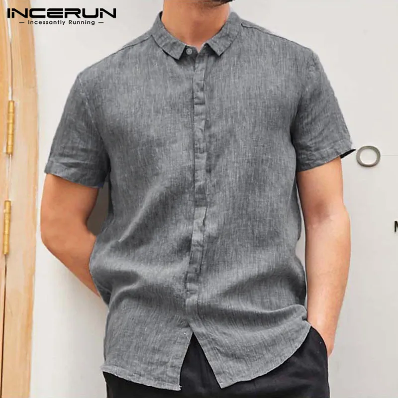 

Рубашка INCERUN мужская с отложным воротником, свободная повседневная брендовая сорочка с короткими рукавами, винтажная уличная одежда, 2021 5XL