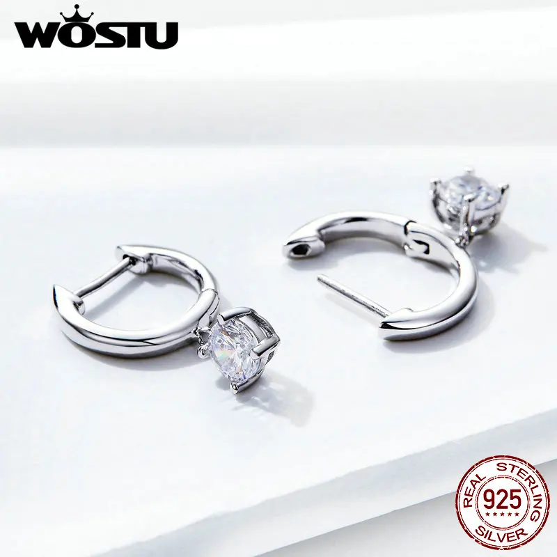 WOSTU сверкающий циркон Классические висячие серьги из стерлингового серебра 925