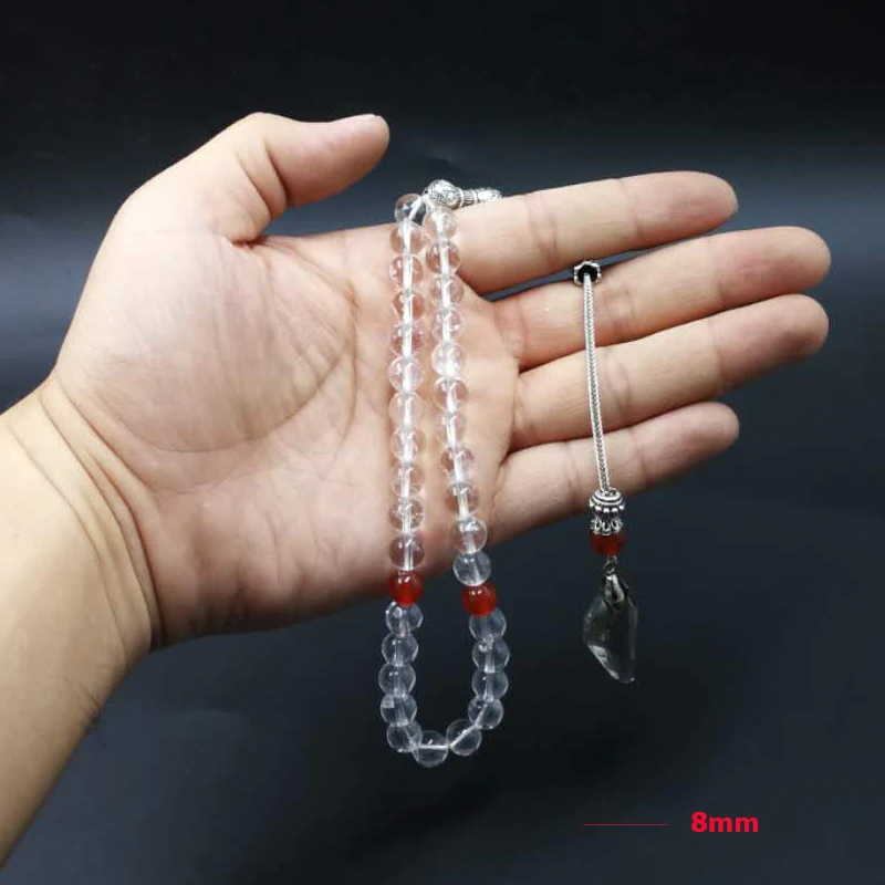 Tasbih белый прозрачный кристалл с красной Агатой кисточкой прозрачный стиль Кристалл Цвет молитва бусины 33 66 99 бусины из камня четки