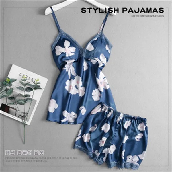 Женская летняя Пижама с кружевной отделкой и шортами|Комплекты пижам| |