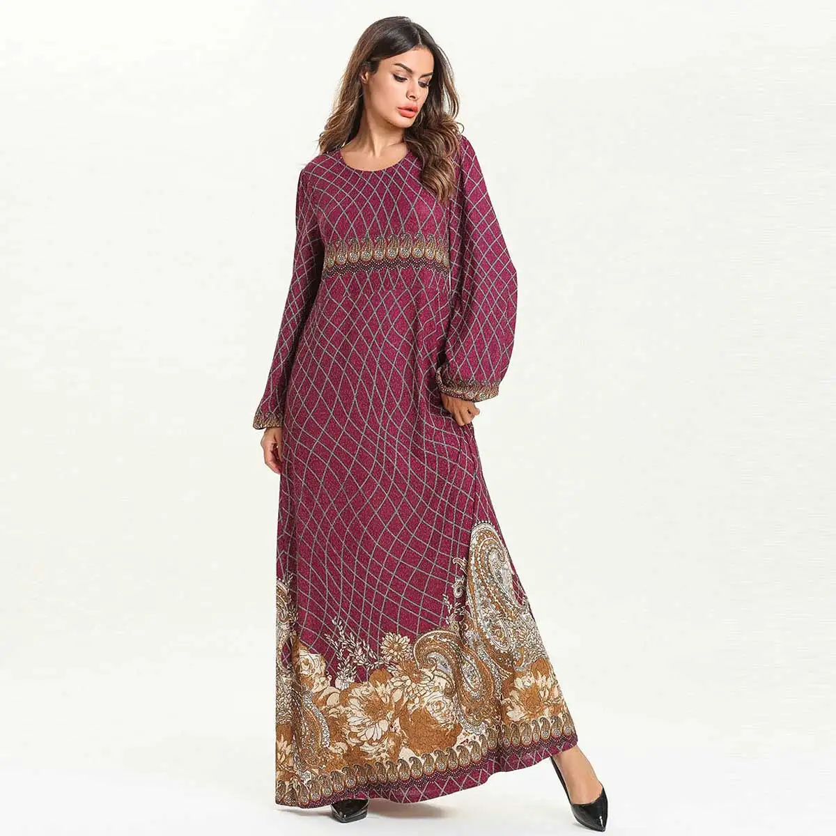 Женское платье макси с этническим принтом винтажное Повседневное в стиле бохо