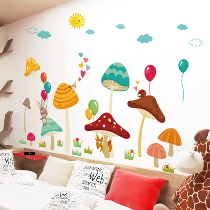 DIY 120*170 см Мультяшные грибы для детской комнаты украшение дома наклейка на стену