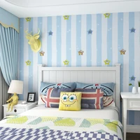 children room wallpaper blue vertical stripes cartoon stars environmentally non woven boy girl bedroom wall paper roll