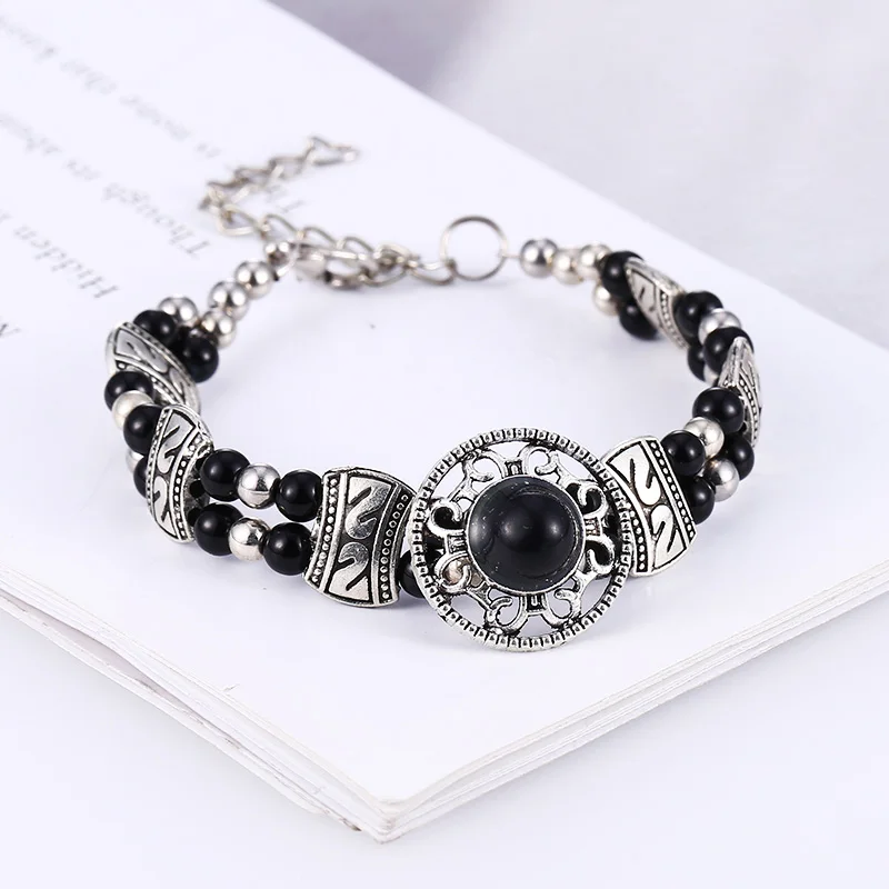 Black Bracelet HOCOLE натуральный камень браслет-цепочка с бусинами женские богемные ювелирные изделия многослойный амулет браслеты для женщин вечерние подарок для девушек - Окраска металла: Black Bracelet