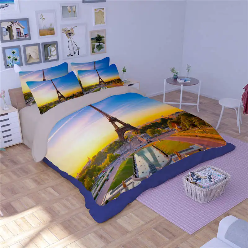3 шт. Комплект постельного белья с Эйфелевой башней|bed linen|girls bed linenking size quilt |