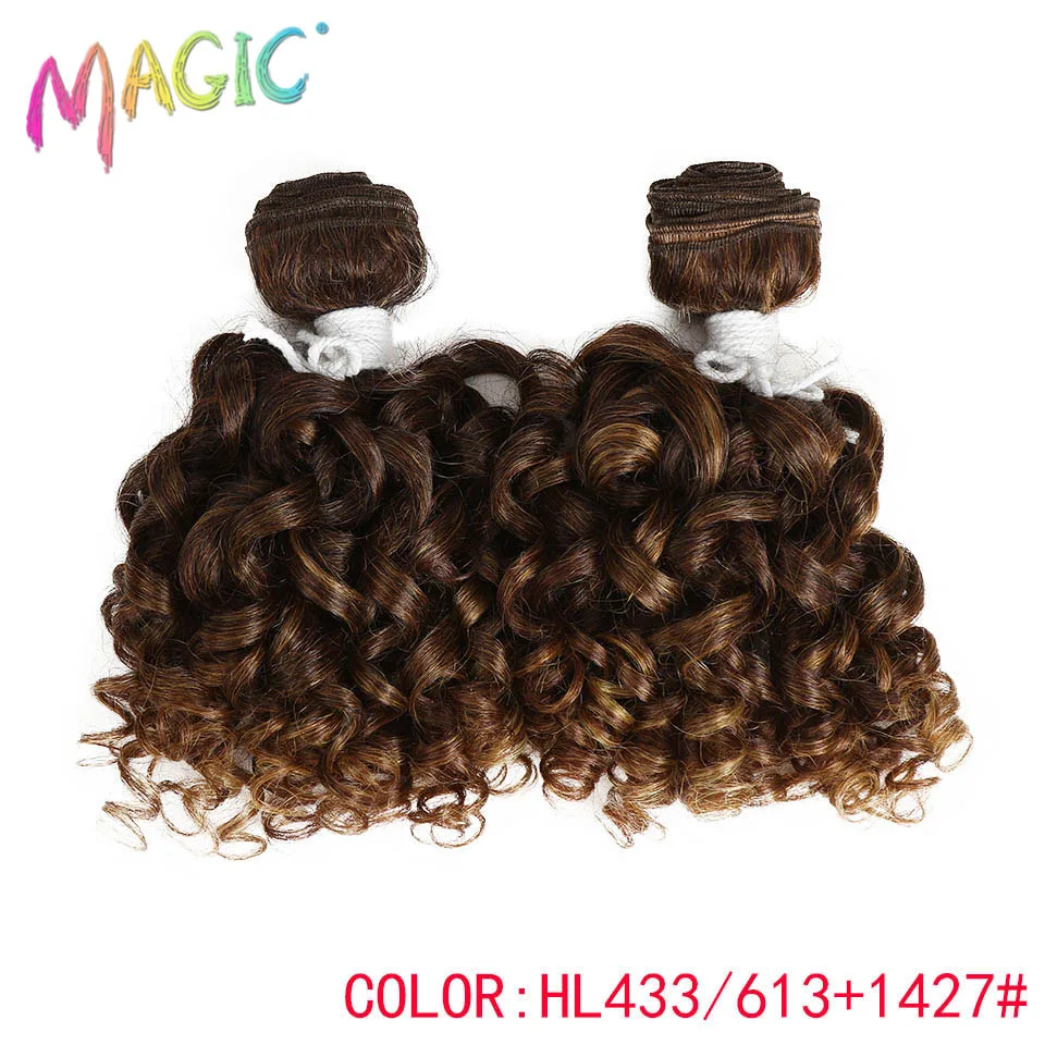 HL433-613-1427 Magic 2"bundles/pack Women Ombre Hair Weaving Kinky Curly Hair Extensions Weft Heat Resistance Synthetic Hair Weave 14"inch - Color: HL433-613-1427