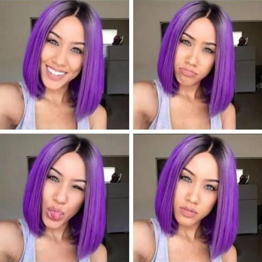 14 inches Short Straight Wigs with Bangs Heat Resistant Synthetic Lady Girl Bob Wig Women's Full Hair for Women African | Красота и