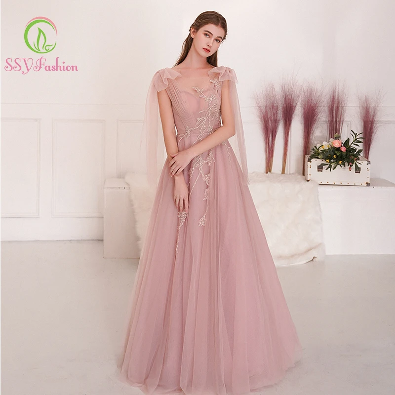 SSYfashion, длинное розовое вечернее платье без рукавов со шнуровкой сзади в пол, вечерние платья, элегантное вечернее платье, Vestido De Noche