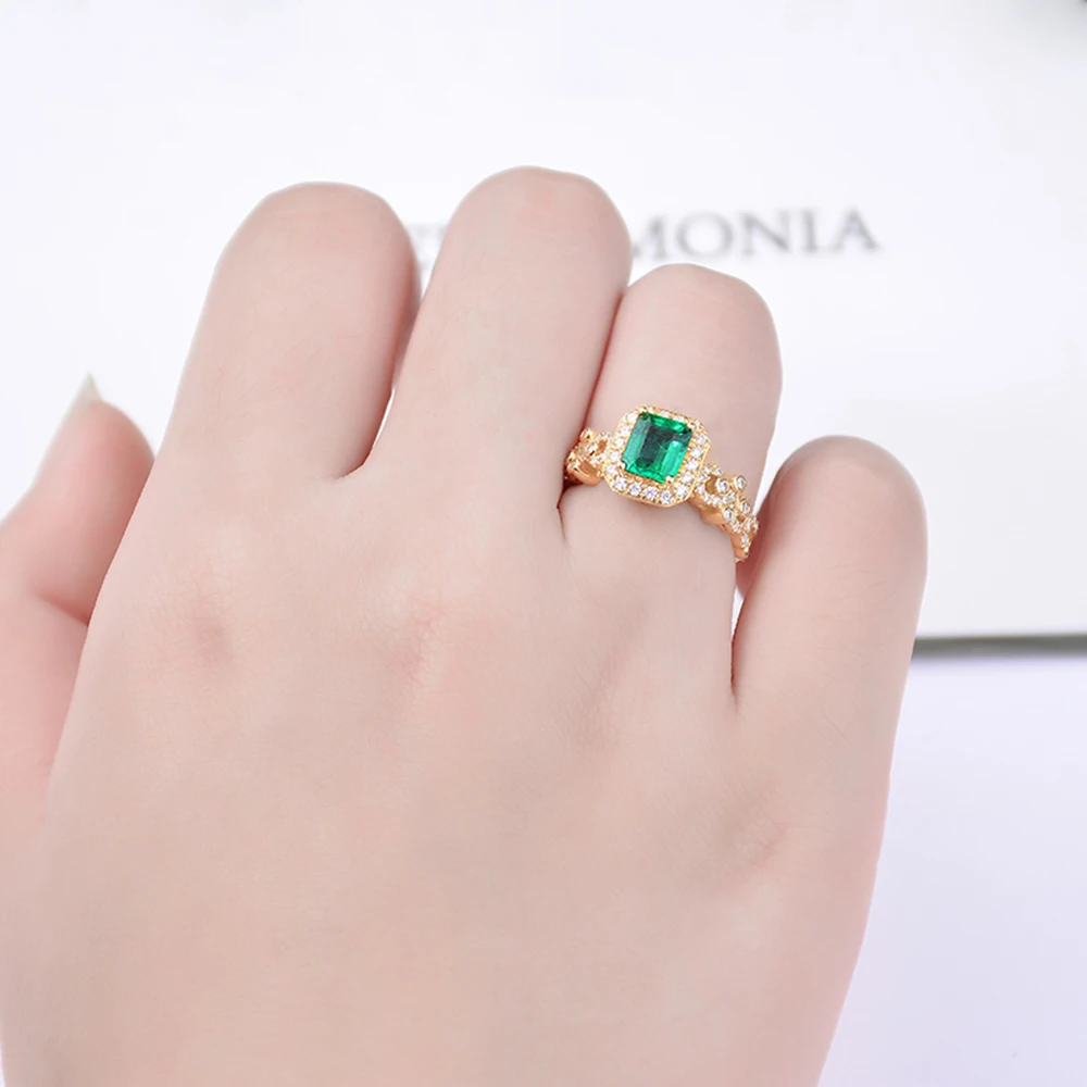 AEAW 14k желтое золото 0.8ct натуральный изумруд sdie 0.4ct настоящее кольцо с бриллиантом