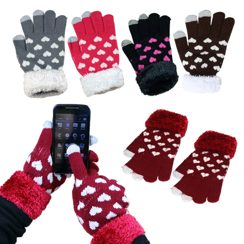 Женские перчатки 2017 женские зимние теплые вязаные без пальцев с емкостным