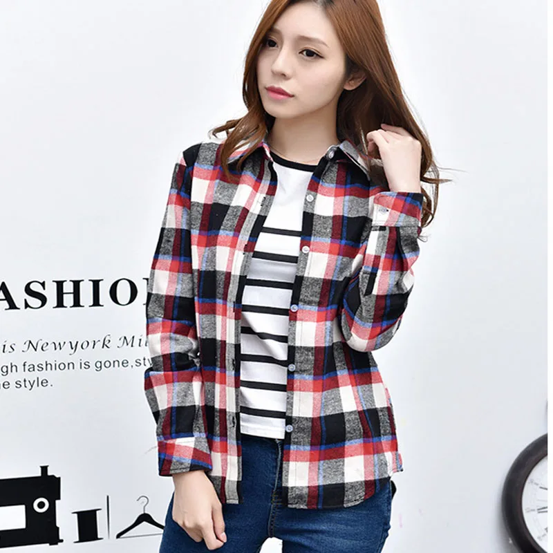 2017 Горячие Продажа Женщины Футболки топы новый 100% Хлопок Клетчатую Рубашку Моды