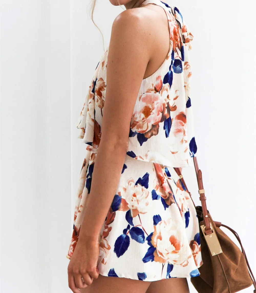 2019 летний модный женский комбинезон без рукавов с цветочным рисунком шифоновые