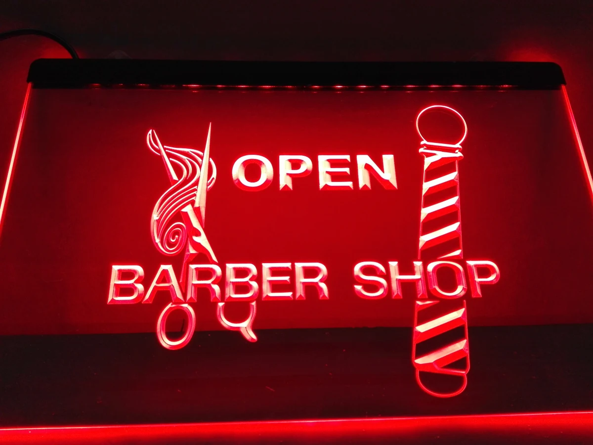 

LB006- OPEN Barber Pole Scissor LED Neon Light Sign home decor crafts