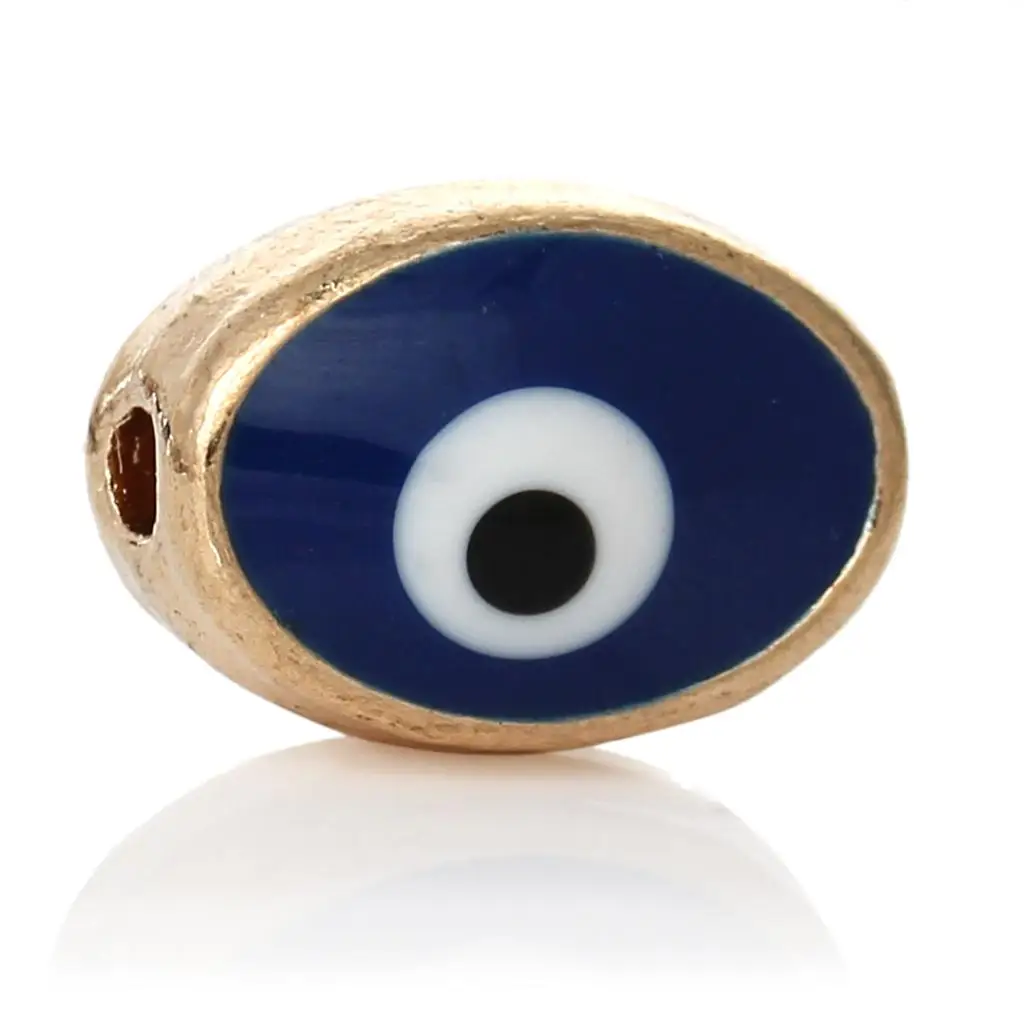 DoreenBeads цинковая металлическая Фотолюминесцентная овальная темно-синяя светло-Золотая эмаль от сглаза около 10 мм x 7 мм, Отверстие: Около 1,7 мм, 2 шт.