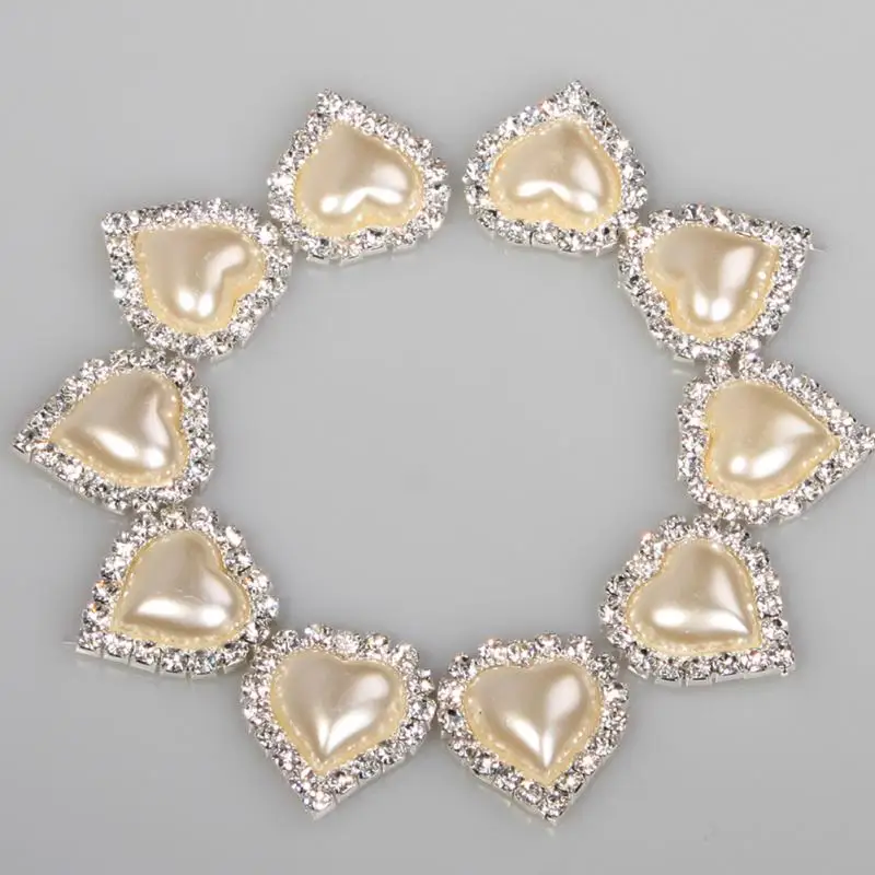 10 шт./лот 21 мм жемчужное сердце Бриллиантовая блестящая пряжка с глянцевым