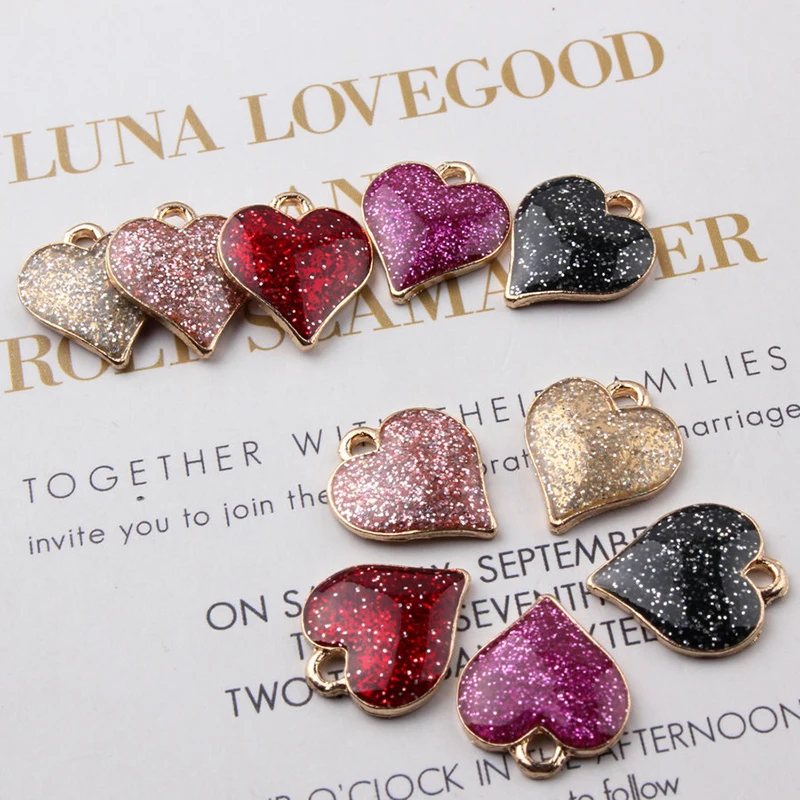 

10pcs/lot Shining Glitter Drop Oil Heart Love Pendant Alloy Enamel Charm DIY Jewelry Accessory Earring Bracelet Handmade YZ251