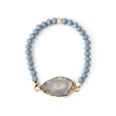 Bojiu Fashion Natural Ag. Druzy Камень Кристалл бисера Эластичный шнурок ручной работы женский браслет регулируемый леди вечерние ювелирные изделия BC55 - Окраска металла: gray beige