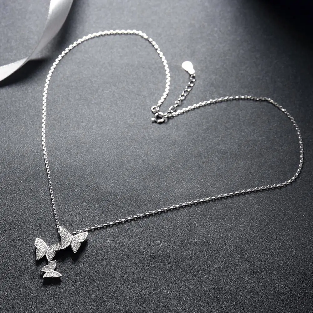 

Neoglory S925 Sterling Silver & Zircon Long Necklace Collar Charm Butterfly Romantic Statement Bijoux Elegant Lady Gift