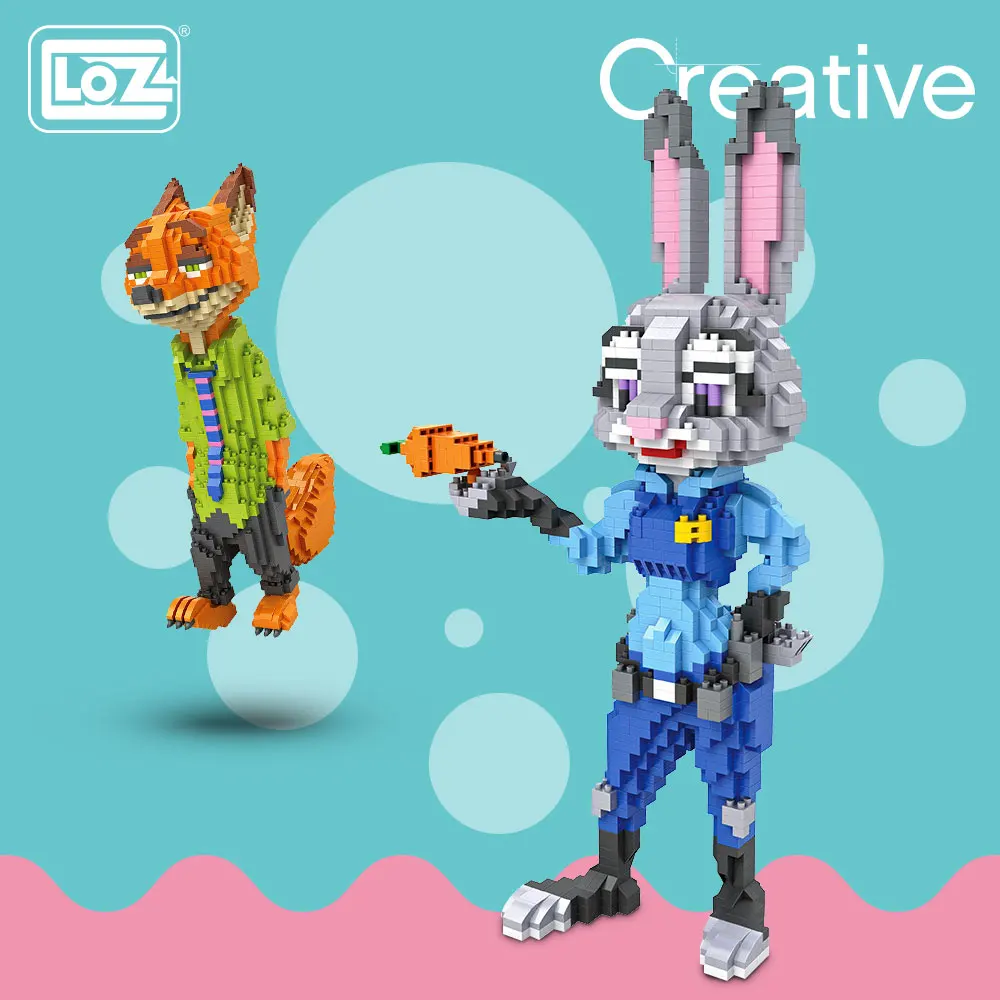 LOZ алмазные блоки сборка животных фигурки набор лиса кролик обучающие игрушки