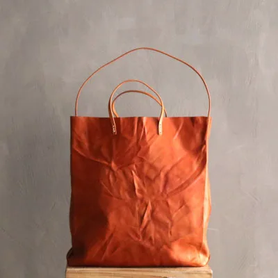 Orange (large size) Знаменитые оригинальные женские большие сумки из натуральной коровьей кожи, качественные ретро сумки с верхней ручкой, мягкие сумки через плечо, модная повседневная сумка-тоут - Цвет: Orange (large size)