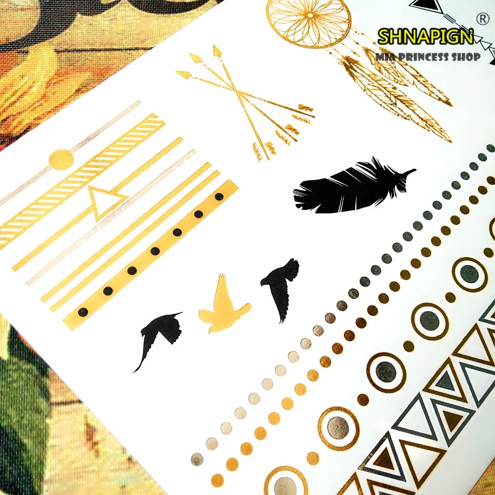 SHNAPIGN 24 стиля временная татуировка боди арт голубьи Перья Золотой дизайн наклейка