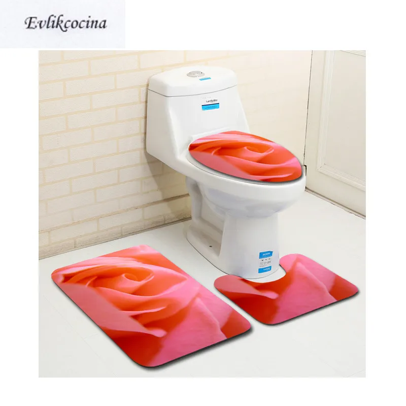 

Free Shipping 3pcs Romantic Rose Banyo Bathroom Carpet Toilet U Type Bath Mat Set Non Slip Pad Tapis Salle De Bain Alfombra Bano