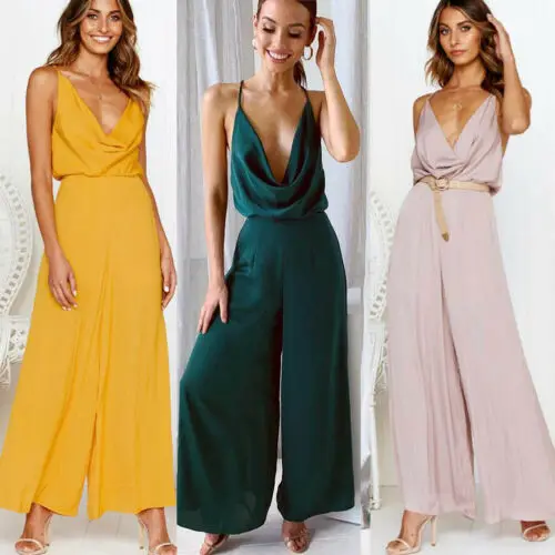 Женский праздничный комбинезон бохо длинный с V образным вырезом и высокой