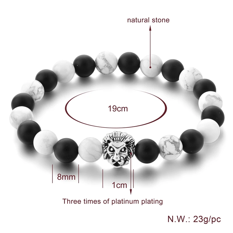 Браслет LongWay SBR190047 мужской с бусинами из натурального камня эластичное