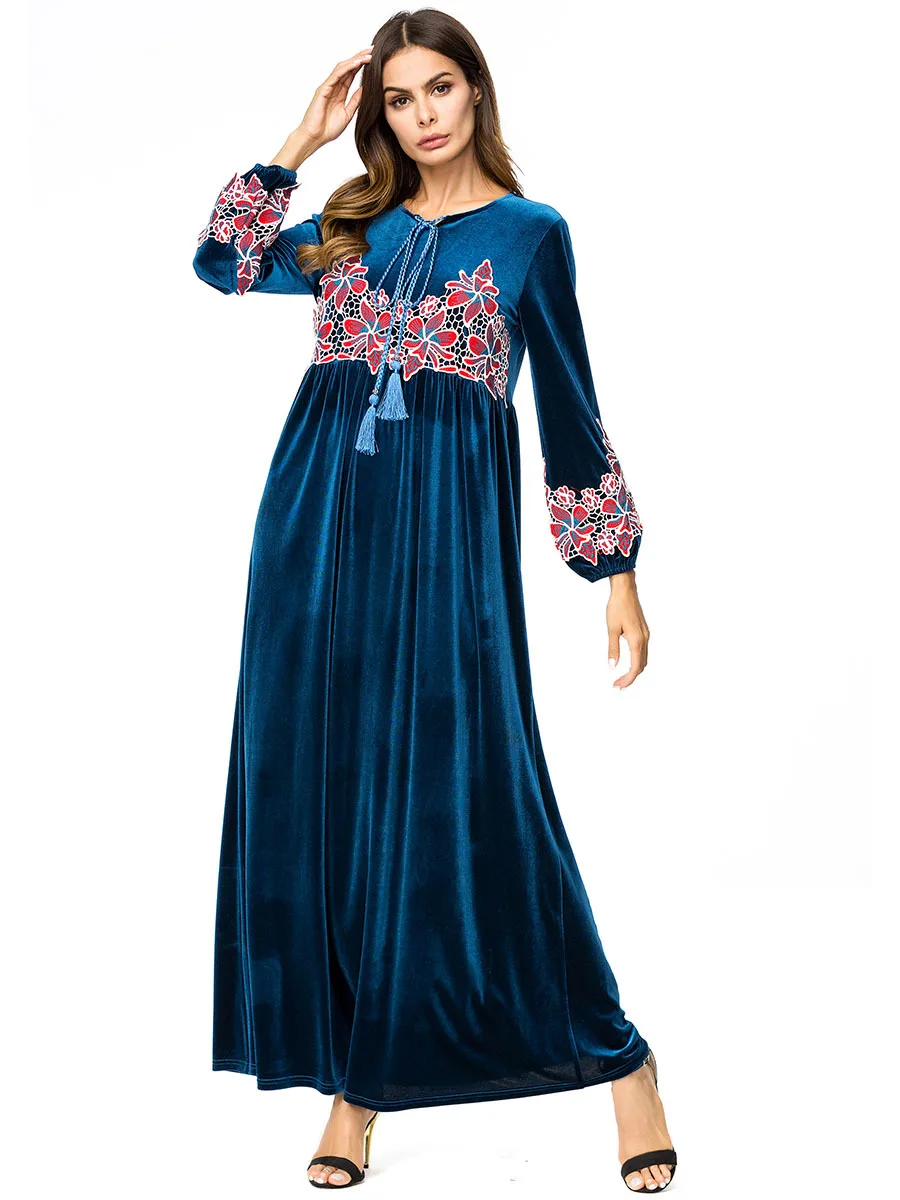 2018 зимние мусульманская девушка платье Дубай женская одежда корейский бархат с