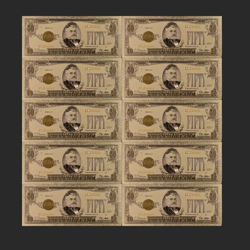 Коллекционные золотые банкноты с золотым покрытием 1928 год 50 долларов 24 к | Дом и