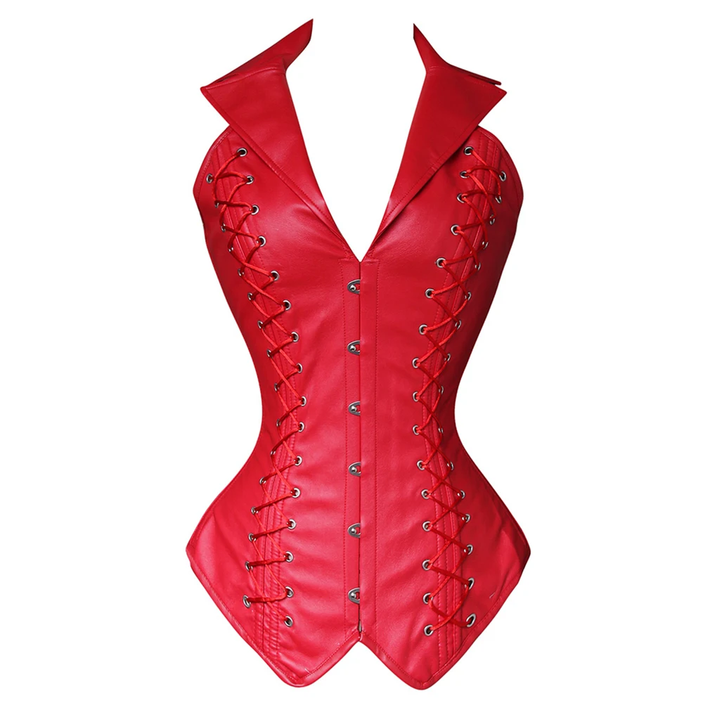 Женский корсет в стиле стимпанк готический из искусственной кожи со стальными