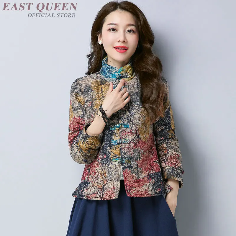 

Winter women thick coat cardigan print floral traditional top clothes mid-age female vintage full sleeve bodycon coats AA3224 F