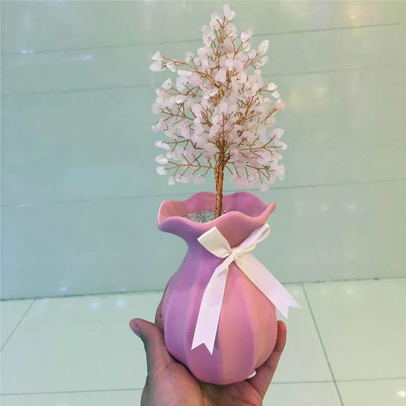 Дом decoraton натуральный розовый кварц драгоценный камень кристалл счастливое
