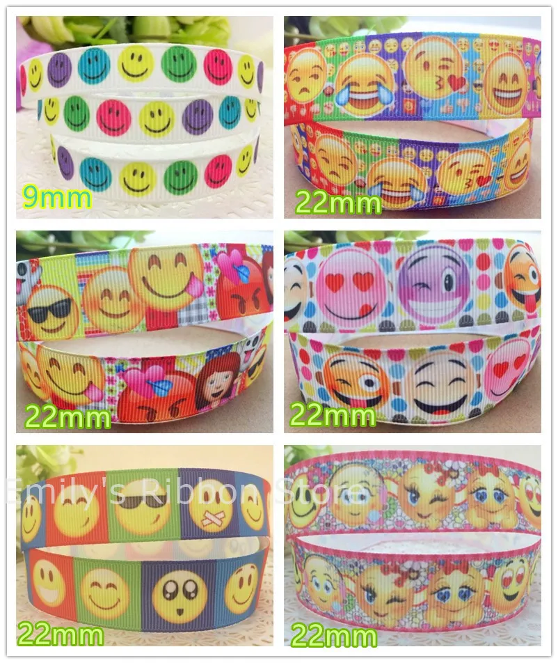 Free shipping 10 yards Smiling Face printed Grosgrain Ribbon Tape Clothing hairbow accessory Bakery gift package material Diy | Дом и сад