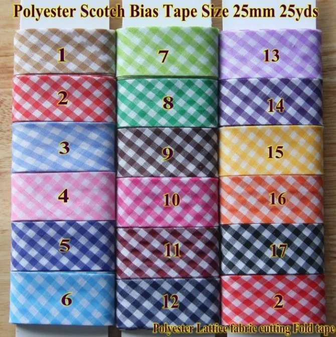 DIY полиэстер скотч косой ленты, решетки ткани резки ленты, DIY сложенные ленты 25 мм Размер 2,5 см " 25yds косой привязки