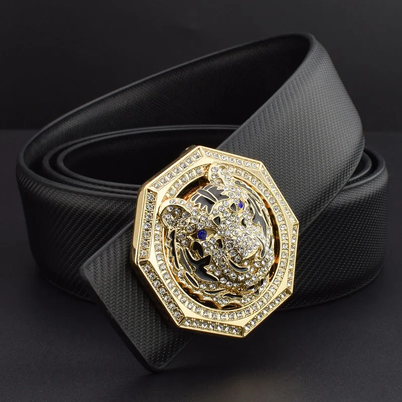 Black Golden-buckle Тигр золотой пряжкой высокого качества Роскошный бренд ceinture homme Повседневный ремень для мужчин из натуральной кожи поясной ремень широкий пояс - Цвет: Black Golden-buckle