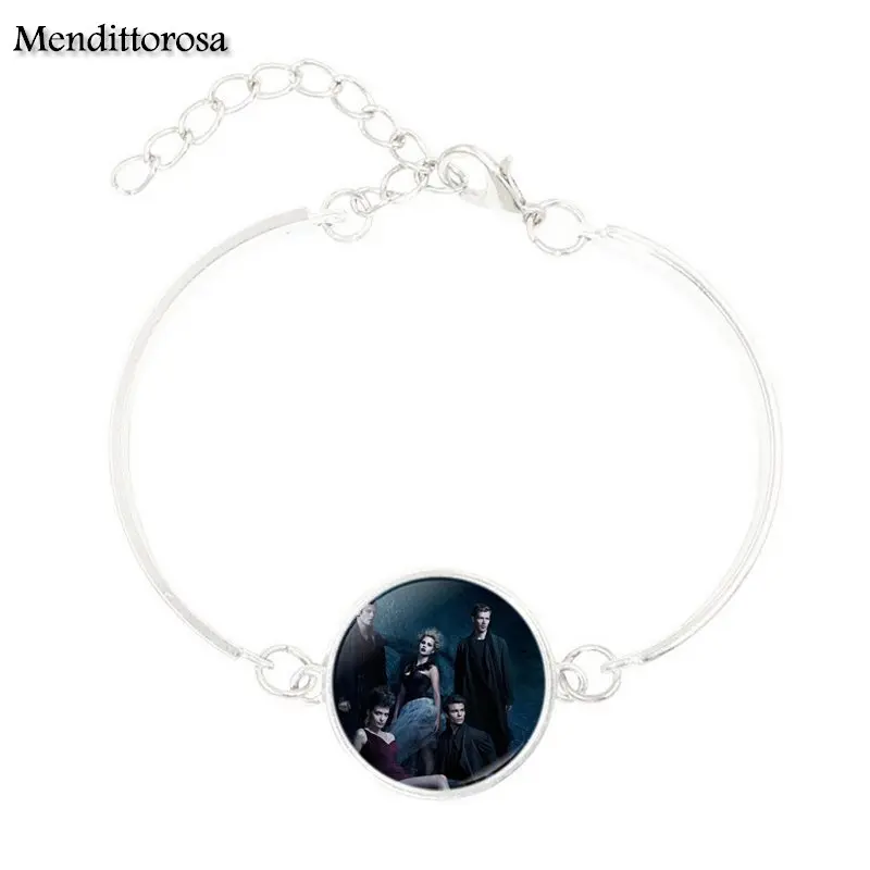 Mendittorosa Vampire Diaries Glass Cabochon Jewelry With Silver Plated Statement Bracelet Bangle For Women Wedding Gift | Украшения и