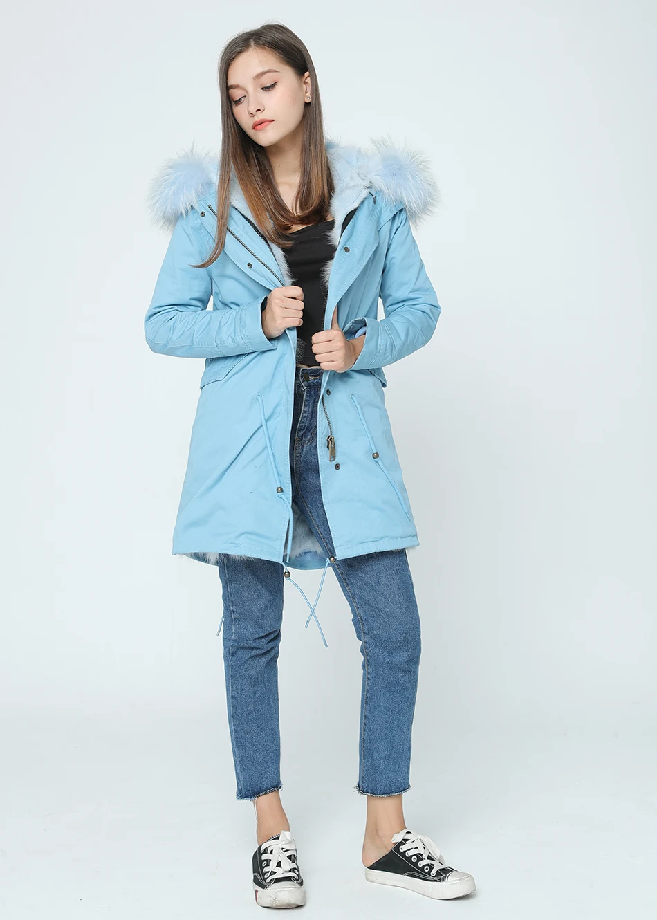 OFTBUY, высокое качество, бренд, новая зимняя куртка, пальто для женщин, натуральный мех енота, большой мех, с капюшоном, парка для женщин, Толстая теплая парка