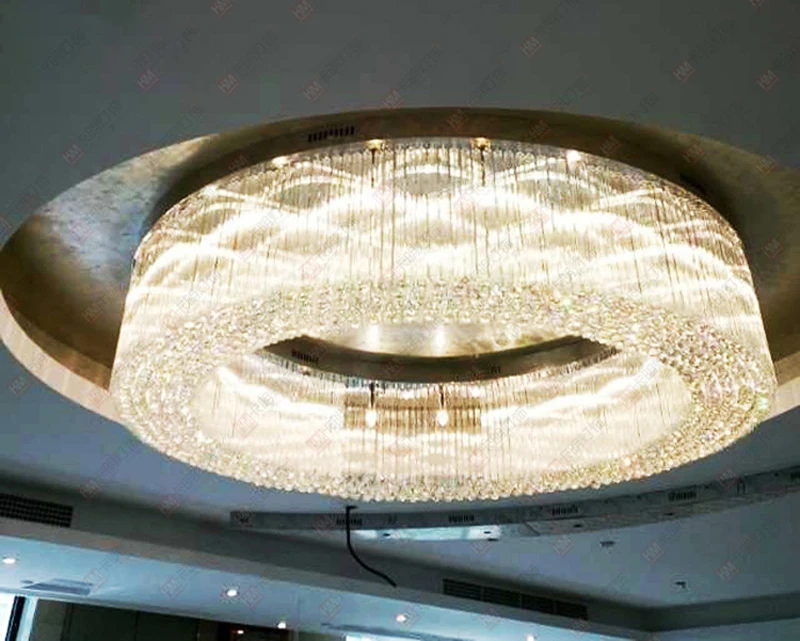 T Роскошные крупных инженерных зал потолочный светильник кристалл круговой свет